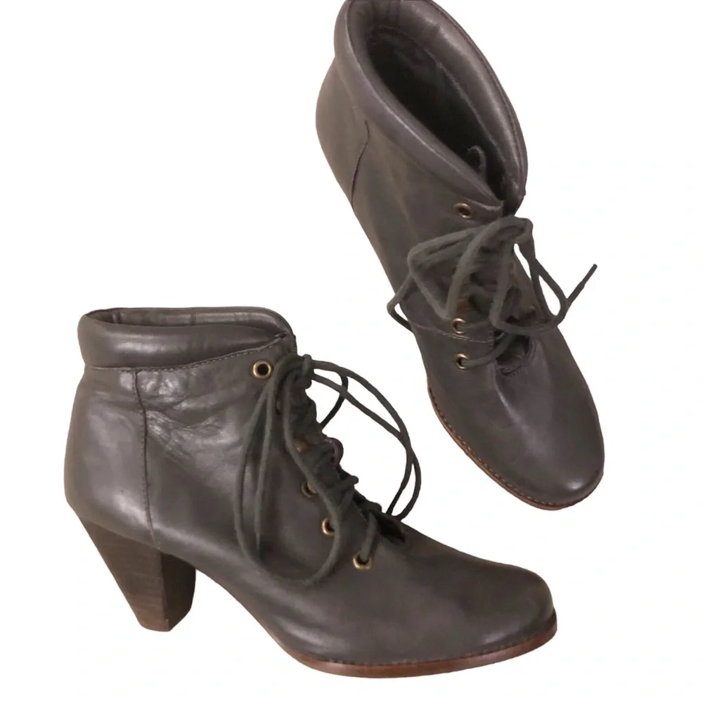 JEFFREY CAMPBELL Lace-up ankle booties Ingles Tahiti gray leather Victorian boho - Picture 3 of 11